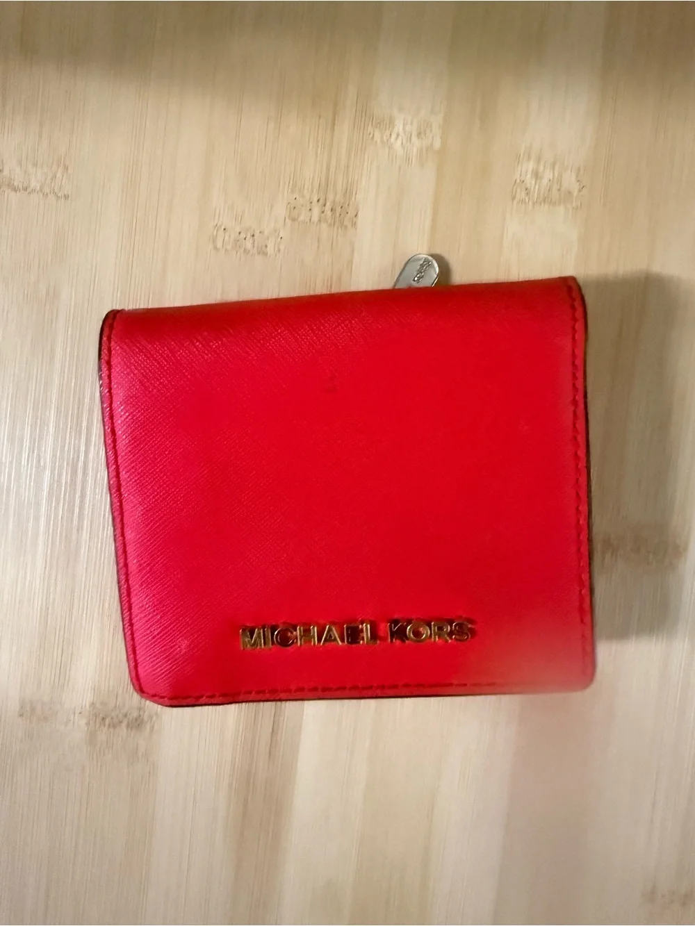 Michael Kors Red Leather Compact Card Case with Gold Logo